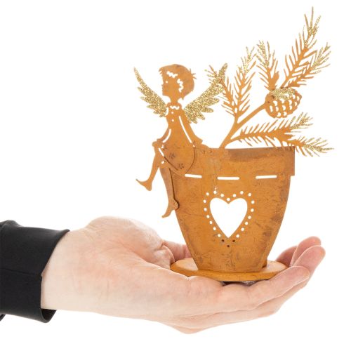 Product Christmas tealight holder, angel decoration, rust decoration, Ø8cm H18cm