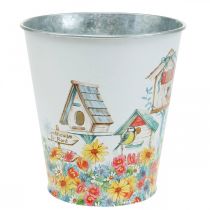 Product Tin pot with birdhouses, summer decoration, planter H14.5cm Ø13.5cm