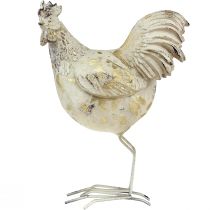 Product Decoration Chickens White Gold Rooster Hen Vintage L13cm 2pcs
