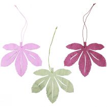 Decorative hanger wooden autumn leaves pink purple green 12x10cm 12pcs