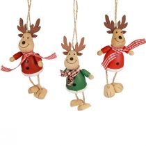 Product Elk decoration wooden decoration hanger Christmas green red 10.5cm 6pcs