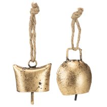 Product Bells Christmas tree decorations metal vintage gold 5 cm 8 pieces