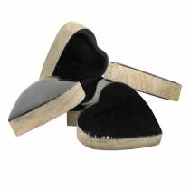 Hearts made of mango wood glazed natural, black 4.3cm × 4.6cm 16p