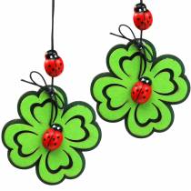 Product Clover leaf with beetle for hanging green 7cm 6pcs
