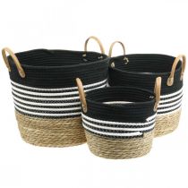 Product Handle basket, order helper, plant basket, utensil black and white, natural Ø32/28/23cm H30/25/19cm set of 3