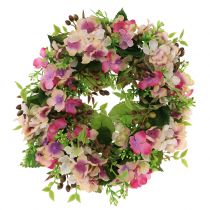 Product Flower wreath with hydrangea and berries pink Ø30cm
