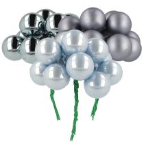 Product Mini glass Christmas tree baubles, mirrored berries, blue tones, 25mm, 140 pieces