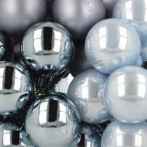 Product Mini glass Christmas tree baubles, mirrored berries, blue tones, 25mm, 140 pieces