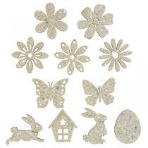 Product Scatter decoration wood, scatter pieces spring Easter white 2–4cm 64p