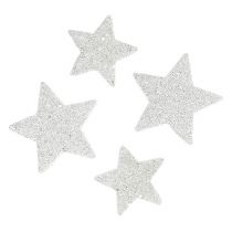 Product Scatter decoration stars white with glitter 4-5cm 40pcs