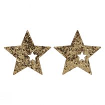 Product Scatter decoration Christmas wooden stars natural gold glitter 5cm 72pcs