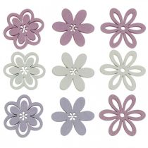 Product Wooden flowers scattered decoration blossoms purple/pink/white Ø3.5cm 48p