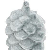 Product Pine cones decorative cones grey flocked 11.5cm 6 pcs