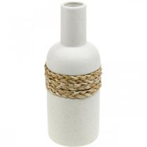 Product Flower vase white ceramic and seagrass vase table decoration H22.5cm
