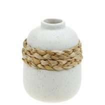 Product Flower vase white ceramic and seagrass Small table vase H10.5cm