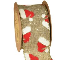Product Christmas ribbon with Santa hats, brown, 60mm, 10m