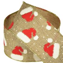 Product Christmas ribbon with Santa hats, brown, 60mm, 10m