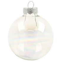 Product Glass Christmas bauble – pearlescent clear with iridescent effect & metal hanger 5cm 24pcs
