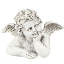 Decorative angel figure polyresin grave decoration grey white H6cm 3pcs