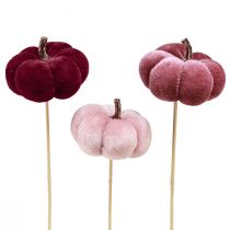 Product Decorative pumpkin made of fabric pumpkin on a stick burgundy pink Ø7cm 9pcs