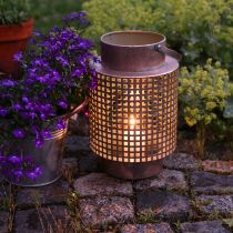 Product Decorative lantern wind light metal with handle rose Ø18cm H29cm