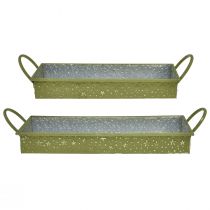 Decorative tray Christmas green stars 49cm/43cm set of 2