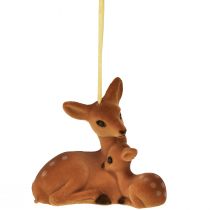 Product Decorative hanging deer decoration with fawn flocked 10cmx5cmx8.5cm