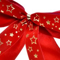 Product Decorative bow 4cm wide Red Christmas bow with golden stars Handmade bow 16×15cm 10pcs