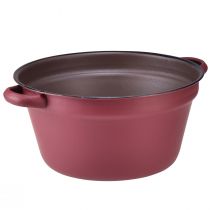 Bucket with handles metal decorative tub for planting red Ø20.5cm H10.5cm