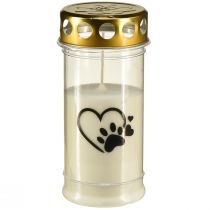 Grave light dog heart with paw grave candle white Ø7cm H16.5cm
