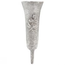 Grave vase grey vase for sticking with rose motif H26cm 2pcs