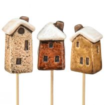 Product Charming ceramic house decoration on sticks – Various shades of brown, 6 cm – Idyllic garden stakes – 6 pieces