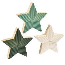 Product Wooden Stars Fluted Table Decoration Green Mint White 11cm 6pcs
