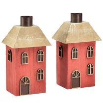 Product Candle holder house wood red candle holder H14.5cm 2pcs