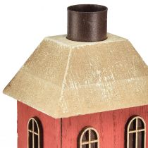 Product Candle holder house wood red candle holder H14.5cm 2pcs
