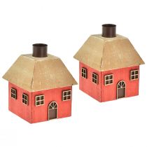 Product Candle holder Christmas house wood red 9×9×11cm 2pcs