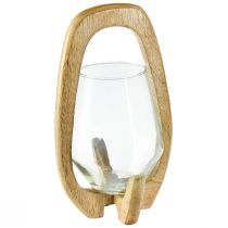 Product Lantern wood glass lantern decoration mango wood natural Ø14cm H26cm