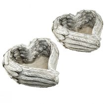 Product Plant heart feathers cast stone heart grey white 13×12×6cm 2pcs