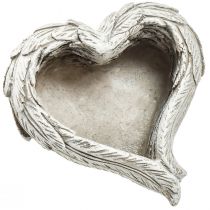 Product Plant heart feathers cast stone heart grey white 13×12×6cm 2pcs