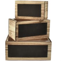 Decorative wooden boxes with chalkboard surfaces – natural &amp; black, various sizes – practical and stylish storage – set of 3