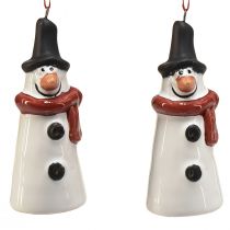 Cheerful snowman hanging decoration – white with red scarf and black hat, 7.5 cm – perfect for festive Christmas trees – 2 pieces