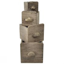 Product Wooden drawer set with handle, brown wiped - rustic storage, set of 4 different sizes