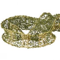 Product Lace ribbon green with gold decorative ribbon lace 25mm 15m