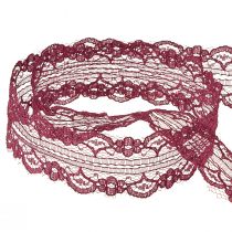 Product Lace ribbon with flowers decorative ribbon Bordeaux W25mm L25m