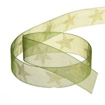 Product Star Ribbon Green Gold Organza Ribbon Christmas W25mm L18m
