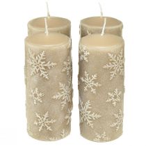 Product Pillar candles beige candles snowflakes 150/65mm 4pcs