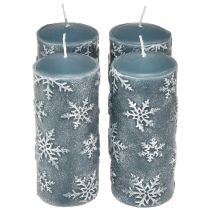 Pillar candles blue candles snowflakes 150/65mm 4pcs