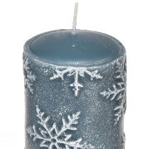 Product Pillar candles blue candles snowflakes 150/65mm 4pcs