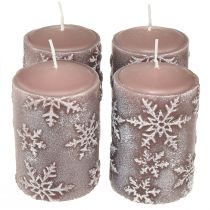 Product Pillar candles pink candles snowflakes 100/65mm 4pcs
