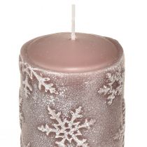 Product Pillar candles pink candles snowflakes 100/65mm 4pcs
